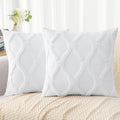 decorUhome Spring Throw Pillow Covers 18x18 Inch Set of 2, Soft Plush Faux Fur Wool Pure White Couch Pillow Covers, Decorative Neutral Pillow Cases for Bed Sofa Living Room Home Decor