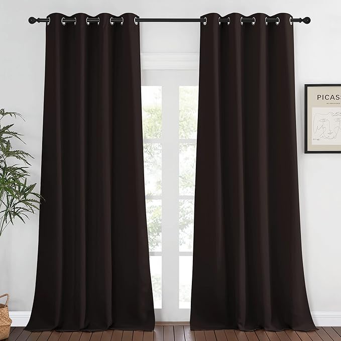 NICETOWN Bedroom Curtain Room Darkening Drapery 102 inches Length - Home Fashion Thermal Insulated Grommet Room Darkening Curtain for Living Room (Toffee Brown, 1 Panel, 52 x 102 inches)