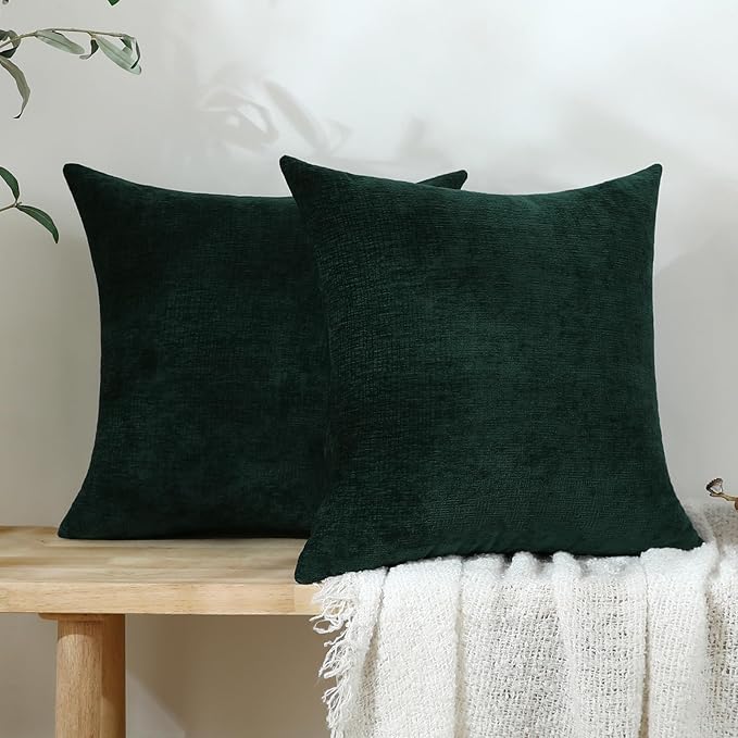 Jeneoo Hunter Green Decorative Throw Pillow Covers Soft Chenille Comfy Square Couch Cushion Cases for Living Room Sofa Decor (Set of 2, 20 x 20 Inches)