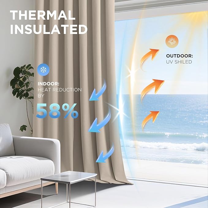 Joydeco Beige 100% Blackout Curtains 120 Inch 2 Panels, Luxury Thermal Beige Velvet Curtains for Bedroom Living Room, Soundproof Blackout Window Drapes, Rod Pocket & Back Tab (52W x 120L)