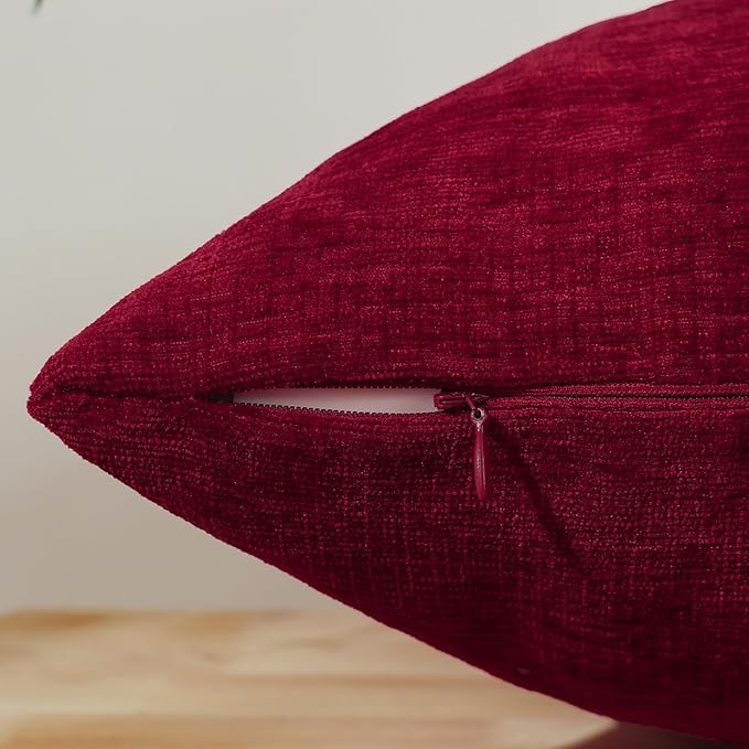 Jeneoo Santa Red Decorative Throw Pillow Covers Soft Chenille Comfy Square Couch Cushion Cases for Living Room Sofa Decor (Set of 2, 18 x 18 Inches)
