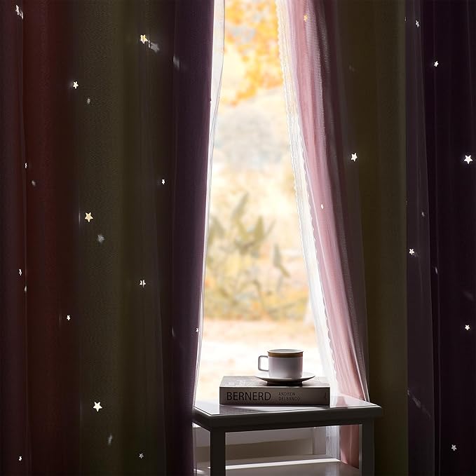 XiDi Pink Yellow Curtains for Bedroom Decor Blackout Curtains for Girls Kids Room Rainbow Unicorn Wall Decals 34X63 Inch Long 1 Panel