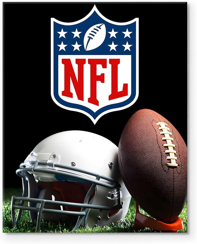 B.B.F MAKE American Football Canvas Wall Art Super Champions Bowl Poster Rugby Oil Painting Canvas Wall Decor Sports Picture Boys Gift Modern Bedroom Living Room Dorm Home Decoration, Framed 24x30inch