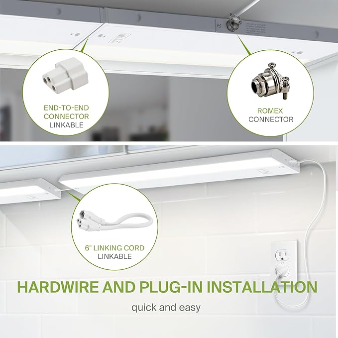 ASD 40 Inch LED Under Cabinet Lighting Plug in or Hardwired, High/Low/Off Switch, 20W 120V 3 CCT 2700K/3000K/4000K CRI90+, Triac Dimmable Linkable Under Counter Lights for Kitchen, ETL Listed, White
