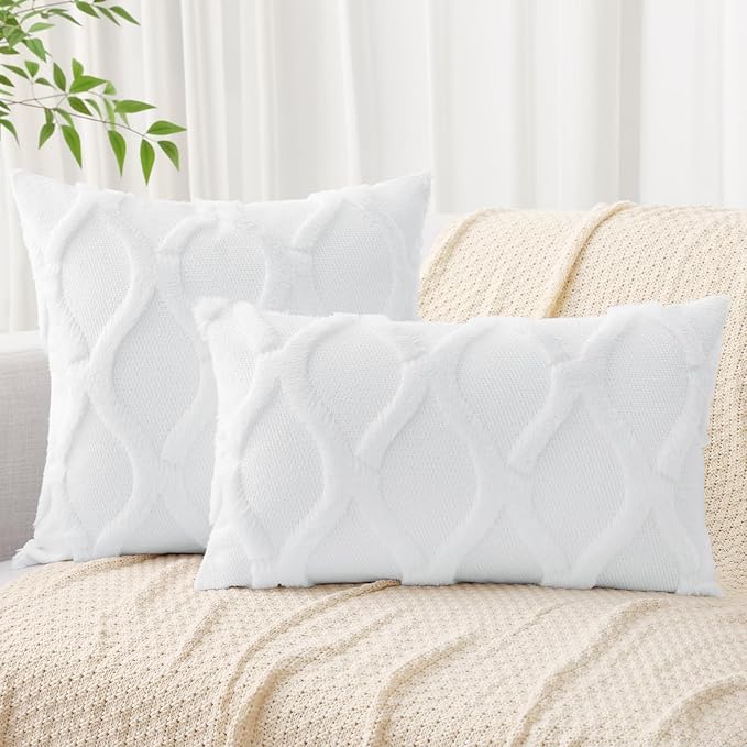 decorUhome Spring Euro Sham Throw Pillow Covers 22x22 Inch Set of 2, Soft Plush Faux Fur Wool Pure White Couch Pillow Covers, Decorative Neutral Pillow Cases for Bed Sofa Living Room Home Decor