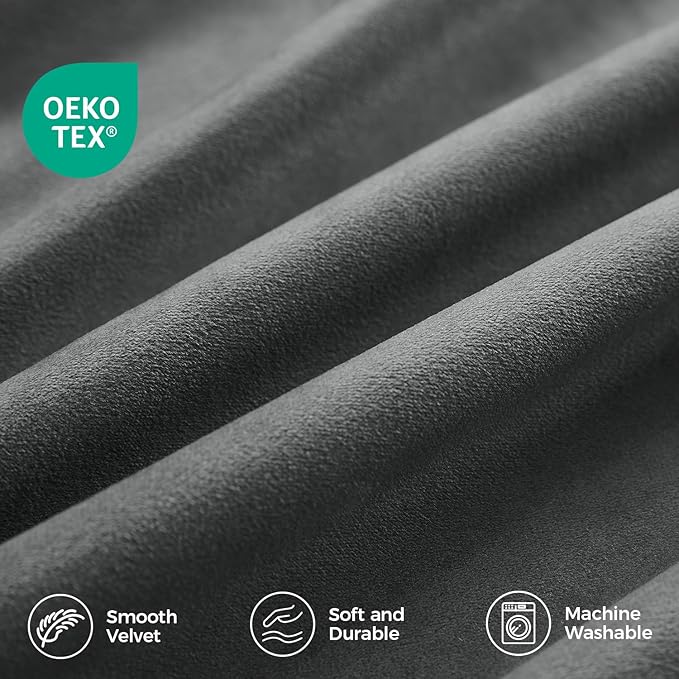 Pinch Pleated 100% Blackout Curtains for Bedroom, Grey Velvet Curtains for Living Room, Black Out Curtain 108 inch Long Room Darkening, Blackout Pinch Pleat Drapes with Hooks 2 Panels