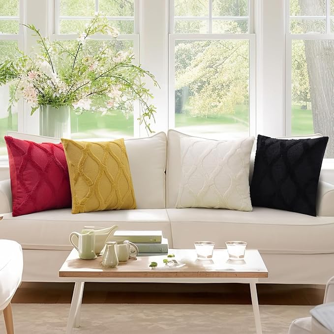 decorUhome Spring Euro Sham Throw Pillow Covers 22x22 Inch Set of 2, Soft Plush Faux Fur Wool Red Couch Pillow Covers, Decorative Neutral Pillow Cases for Bed Sofa Living Room Home Decor