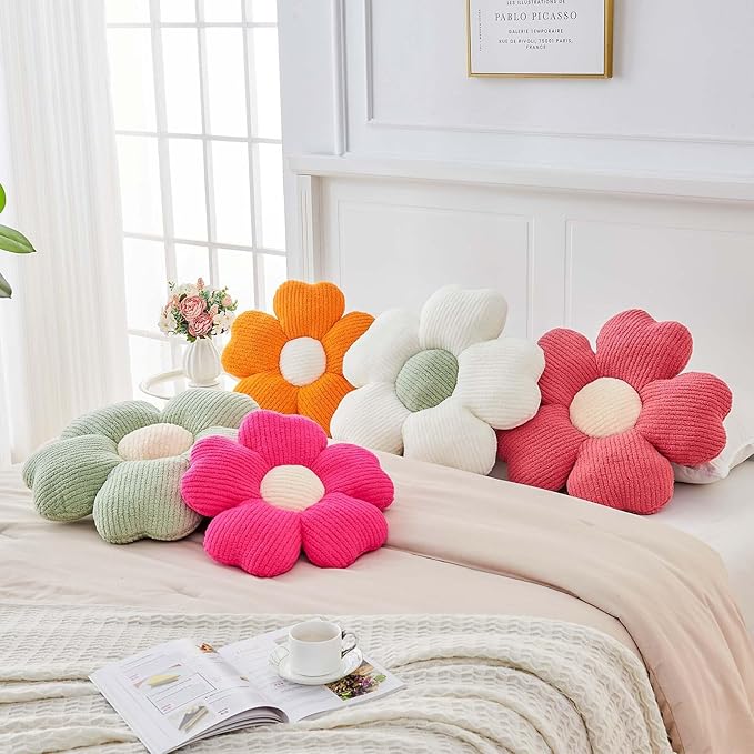 Kcvvcr Flower Throw Pillow, Cute Flower Shaped Pillow Decorative Throw Pillow for Bed Couch, Soft Daisy Pillows Floor Seating Cushion Cushions (14.9 Inch Orange)