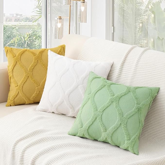 decorUhome Spring Throw Pillow Covers 20x20 Inch Set of 2, Soft Plush Faux Fur Wool Sage Green Couch Pillow Covers, Decorative Neutral Pillow Cases for Bed Sofa Living Room Home Decor