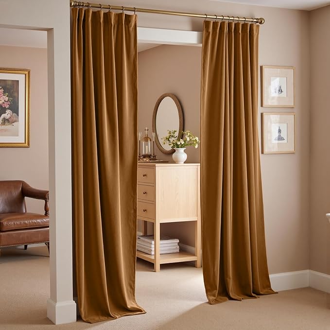 Lazzzy Velvet Curtains Brown Blackout Curtains Thermal Insulated Drapes for Bedroom Living Room Darkening 120 Inches Extra Long Window Treatments Super Soft Luxury Rod Pocket 2 Panels Gold Brown