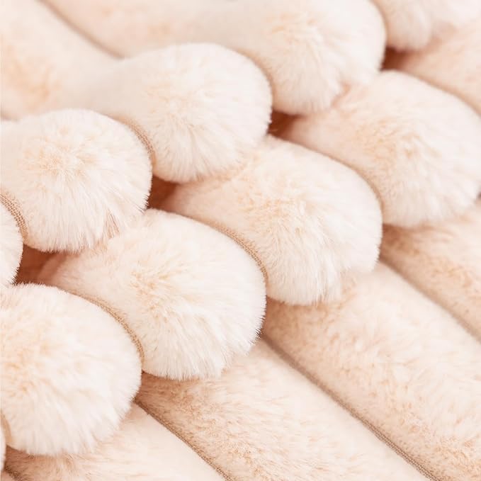 ZLINA Set of 2 Beige Faux Fur Decorative Throw Pillow Covers Fluffy Striped Pillowcase Cushion Covers 12 x 20 Inch Decor Sofa Couch Bedroom