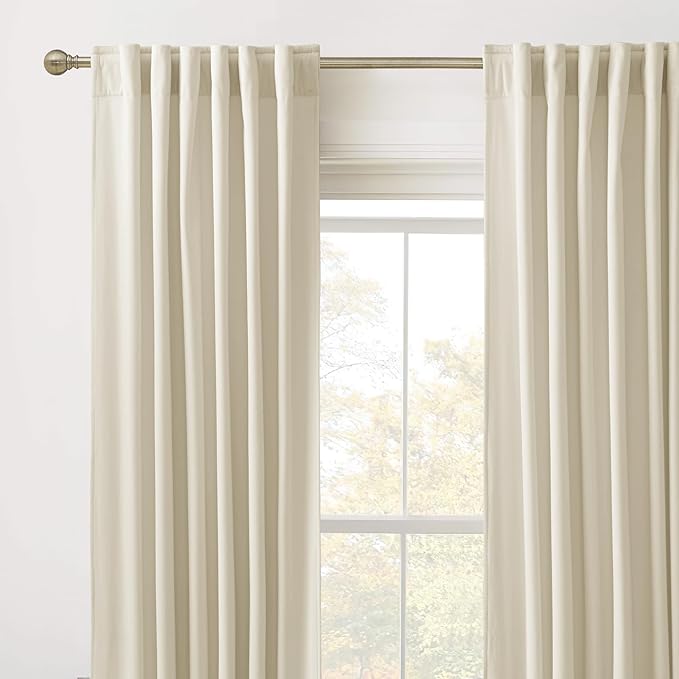 RYB Home Beige Velvet Curtains 96 inches Length - Heavy Duty Back Tab Decorative Window Drapes Privacy Room Darkening Covering for Living Room Playroom, Width 52 x Length 96 inch, Beige, 2 Panels