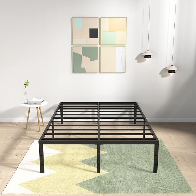 18 Inch Full Size Bed Frame Heavy Duty Metal Platform No Box Spring Needed, Maximum Storage, Easy Assembly, Noise Free, Black