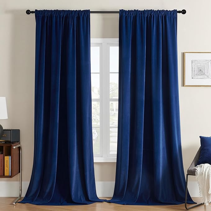 Joydeco Customized Velvet Curtains - Luxury Thermal Insulated Olive Royal Blue, Bedroom & Living Room, Rod Pocket, 1 Panel, Custom Size