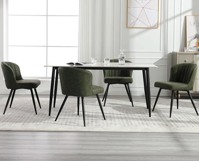 EALSON Modern Dining Chairs Set of 4 Leather Upholstered Accent Dining Room Chairs with Metal Legs Comfortable Armless Kitchen Chairs for Living Room/Dining Room,Green