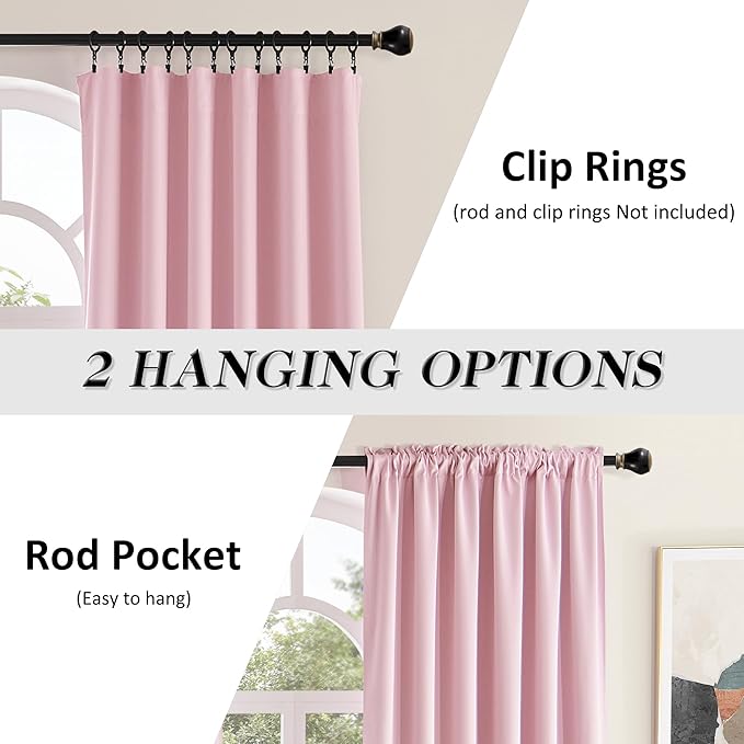 DONREN Pink Blackout Drapes for Girls Room - Home Decoration Privacy Protection Thermal Insulated Blackout Window Drape with Rod Pocket (2 Panels,42 x 96 Inch)