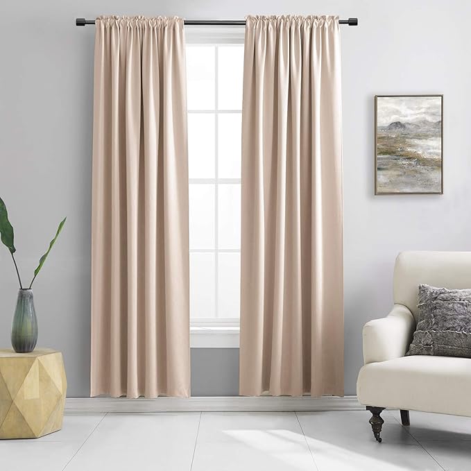 DONREN Warm Taupe Window Treatment Thermal Insulated Rod Pocket Blackout Curtains/Drapes for Bedroom(Rose Tan,Set of 2 Panels,42 by 84 Inch Length)
