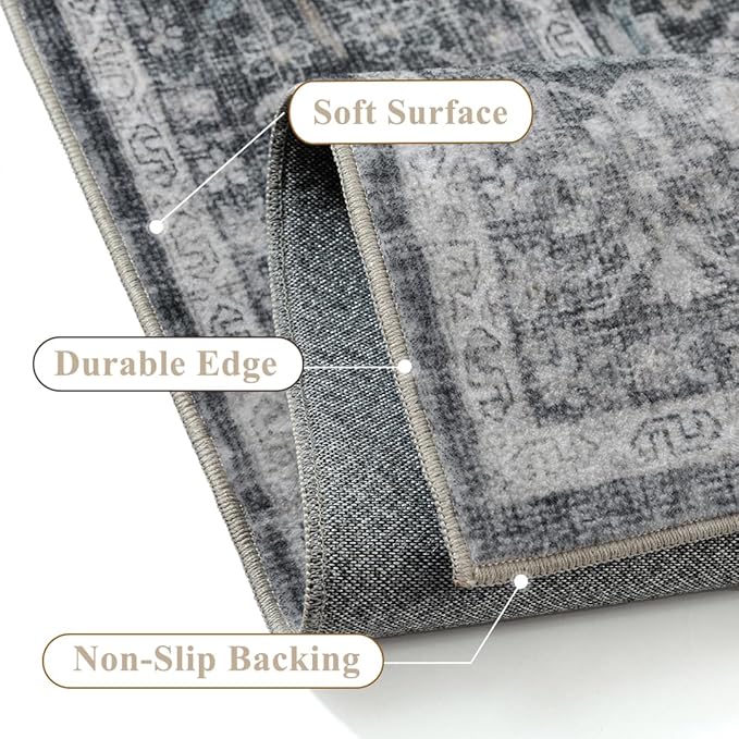Blue 2x6 Runner Rug Hallway Non Slip Kitchen Vintage Distressed Long Carpet Indoor Machine Washable Traditional Floral Bedroom Accent Throw Rug for Office Laundry Bathroom Dining Living Room