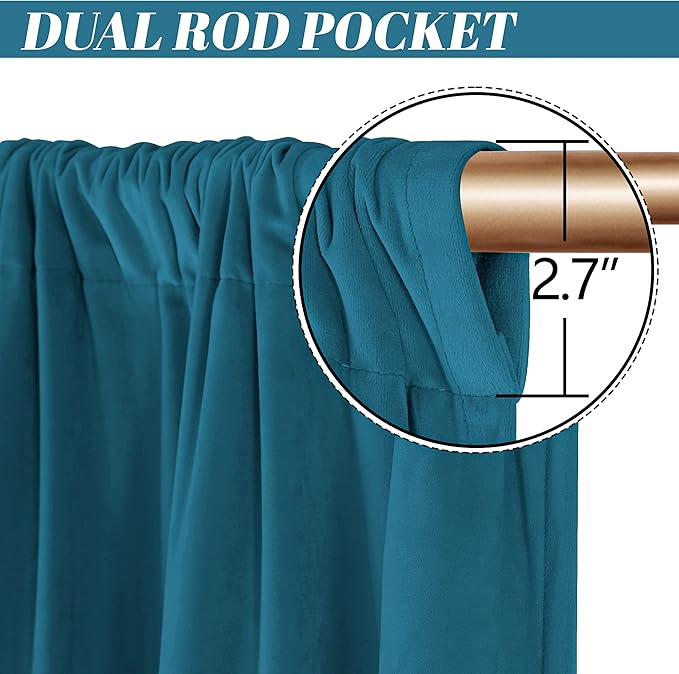 nanbowang StoneBlue Velvet Curtains - 42 Inches Width 96 Inches Long Soft Curtain Rod Pocket Thermal Insulated Window Treatment for Bedroom 2 Panels