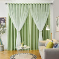 Stars Double Layer Blackout Curtains for Bedroom Kids, Cute, 108 Inches Long, 2 Panels Set, Green