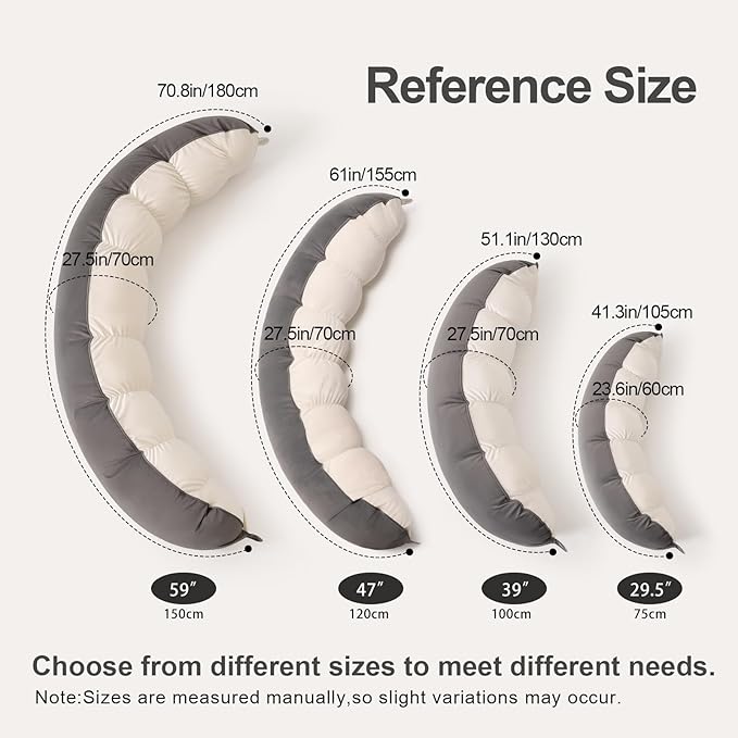 Peallow(Pat. Pend) – Long Round Body Pillow for Adults, Bolster Pillow for Sleeping, Soft and Supportive Pillow for Sleeping & Lumbar Support (Gray-White, 47")