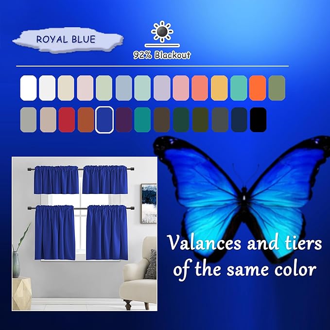 DONREN Klein Blue Blackout Curtains Panels for Bedroom - Thermal Insulated Solid Rod Pocket Curtains (42 by 84 Inch,2 Panels，Royal Blue)