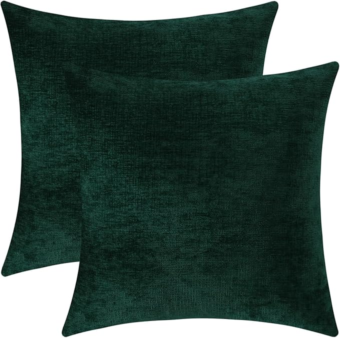 Jeneoo Hunter Green Decorative Throw Pillow Covers Soft Chenille Comfy Square Couch Cushion Cases for Living Room Sofa Decor (Set of 2, 14 x 14 Inches)