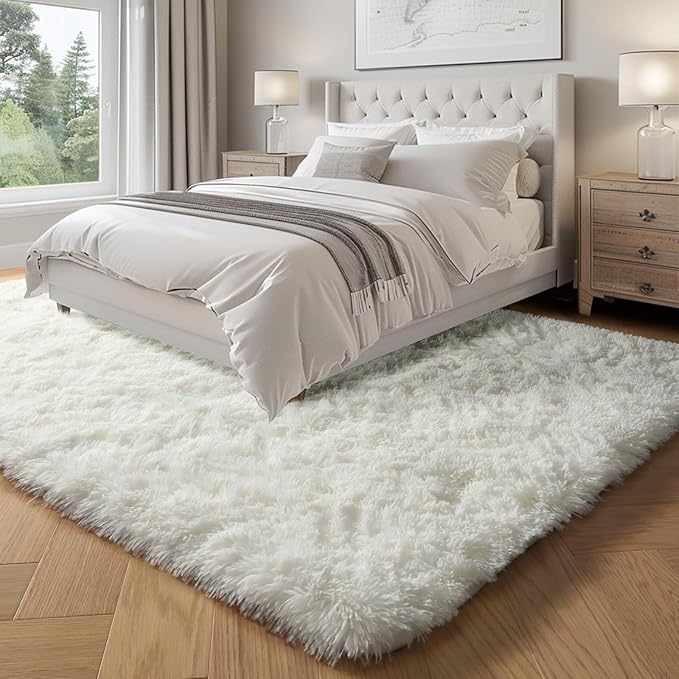 PAGISOFE Soft Living Room Rug 8x10, Cream Rugs for Bedroom, Plush Fuzzy Large Carpet for Rooms, Ivory Kids Rugs Home Decor Aesthetic,Non-Slip and Washable Large Rug for Nursery Decor Boys Man
