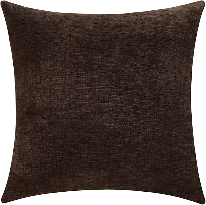 Jeneoo Coffee Brown Decorative Throw Pillow Covers Soft Chenille Comfy Square Couch Cushion Cases for Living Room Sofa Decor (Set of 1, 24 x 24 Inches)
