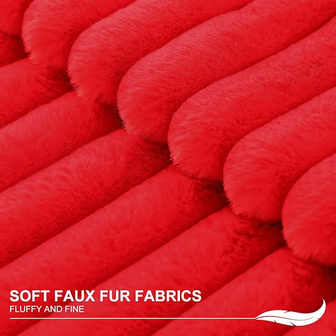 Pallene Faux Fur Plush Christmas Throw Pillow Covers 22x22 Set of 2, Luxury Soft Fluffy Striped Decorative Pillow Covers for Sofa, Couch, Living Room, Red