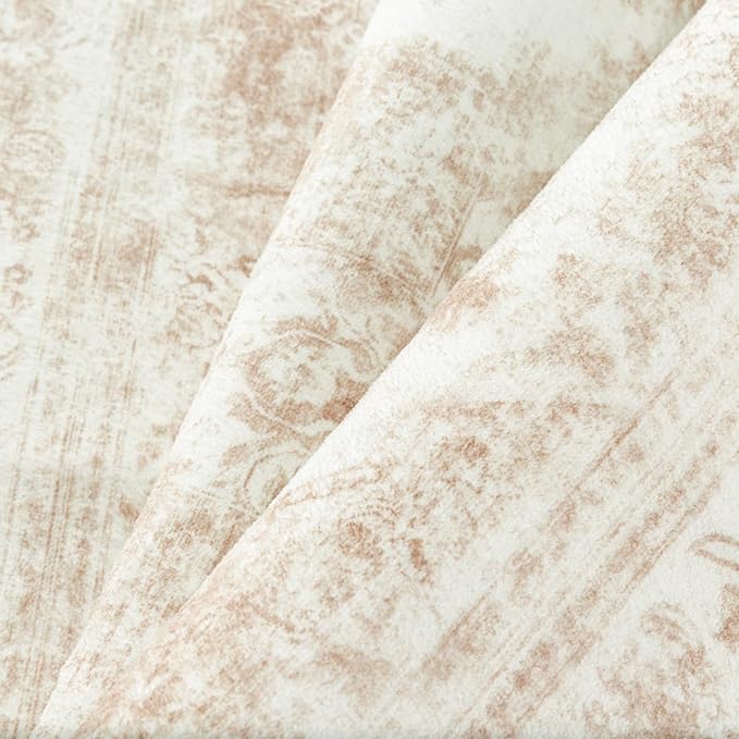 Runner Rug 2x8 Cream Hallway Washable Beige Carpet Non Slip Vintage Medallion Beige Carpet Low Pile Soft Distressed Retro Indoor Long Rug for Entryway Kitchen Bathroom Laundry Bedroom