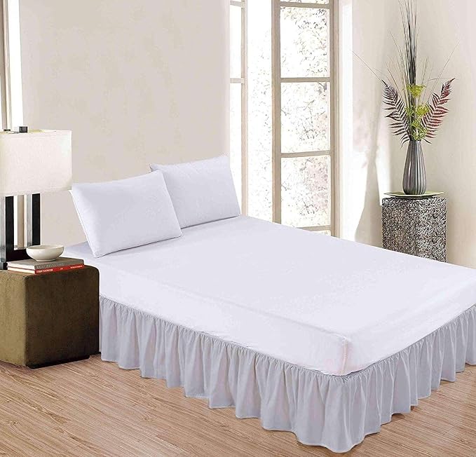 Light Grey Solid Ruffled Bed Skirt Cal-King-24 Inch Drop Split Corner, Microfiber Bedskirt with Platform Three Sided Coverage