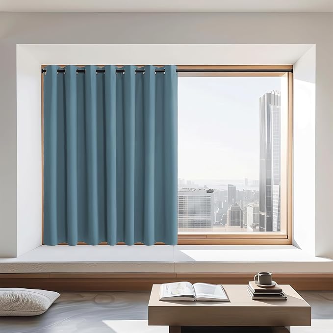 NICETOWN Blackout Curtains 72 inches Long, Grommet Privacy Window Treatment Thermal Insulated Room Darkening Sliding Glass Door Drape for Bedroom Living Room, 1 Panel, W100 x L72, Smoky Blue