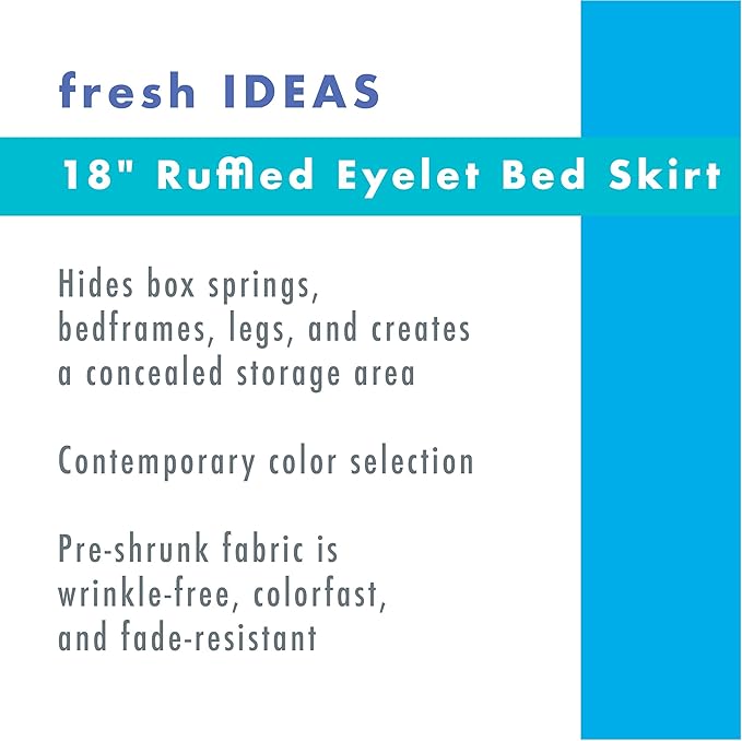 Fresh Ideas Eyelet Bed Skirt, Ruffled Design, 18 Inch Drop, Embroidered Scalloped Edge, California King, White