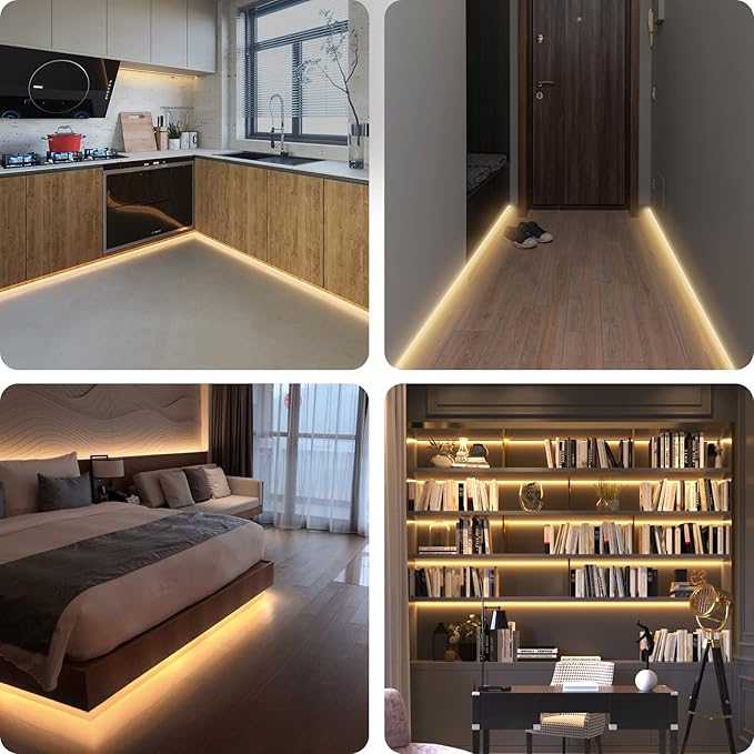 WOBANE LED Strip Lights, Motion Sensor Light Strip with Remote and Adapter, Night Light, Dimmable Function, 16.4ft Tape Lighting for Kitchen, Under Cabinet, Bedroom, Shelf, Bed, 3000K Warm White