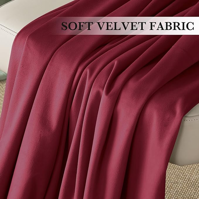RYB HOME Burgundy Red Velvet Curtains for Christmas Decor, Soft Luxury Backdrops for Studio Theater, Back Tab Design for Bedroom Living Room, 52" W x L72 L, 2 Panels Set