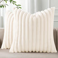 Pallene Faux Fur Plush Throw Pillow Covers 20x20 Set of 2, Luxury Soft Fluffy Striped Decorative Pillow Covers for Sofa, Couch, Living Room, Cream White