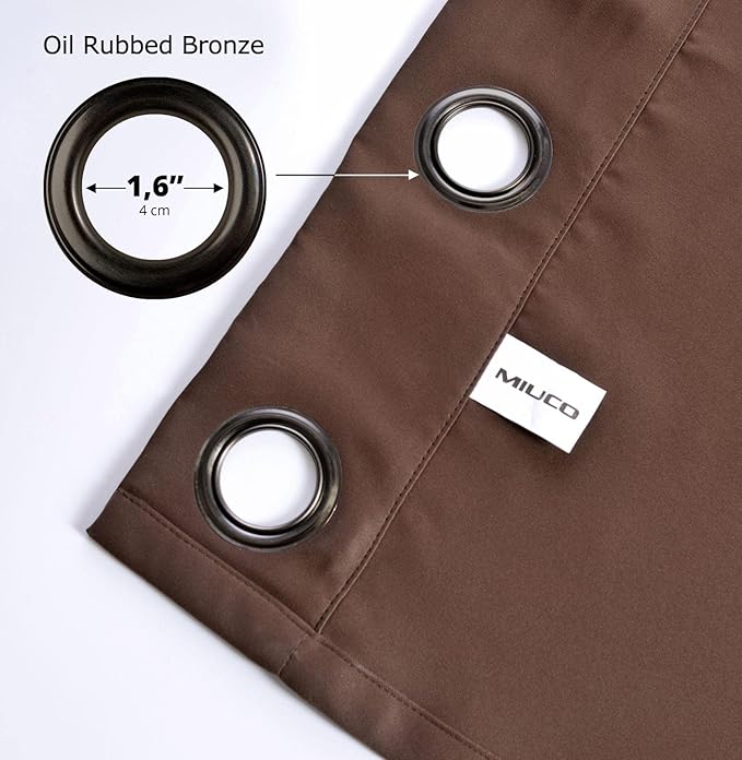 MIUCO Room Darkening Grommet Window Blackout Curtains Two Panels for Girls Bedroom 52x63 Inch Chocolate, Bonus 2 Tie Backs Included