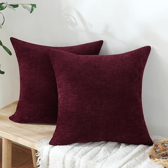 Jeneoo Burgundy Red Decorative Throw Pillow Covers Soft Chenille Comfy Square Couch Cushion Cases for Living Room Sofa Decor (Set of 2, 14 x 14 Inches)