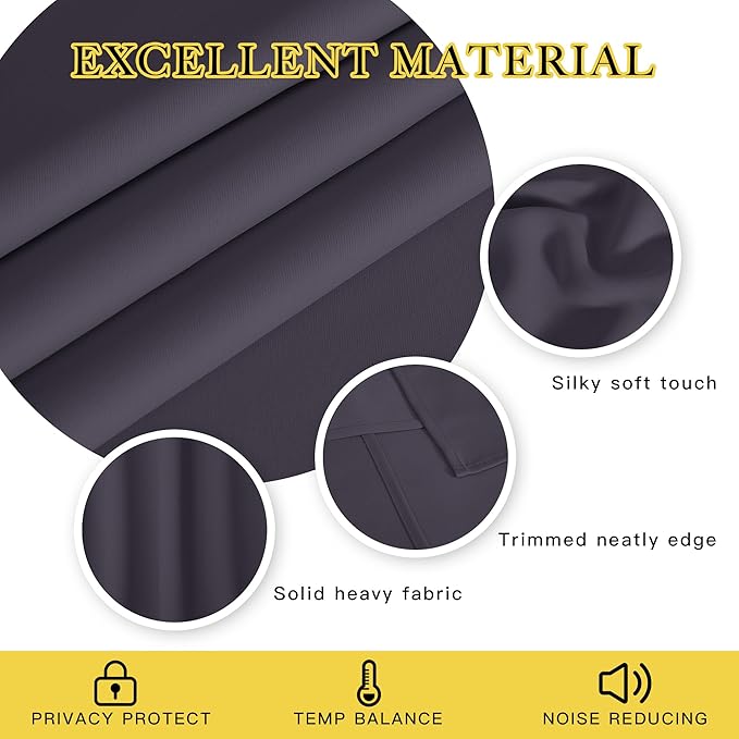 NICETOWN Room Darkening Short Curtain 54 inches Long for Living Room, Grommet Sound Reducing Thermal Insulated Curtains for Bedroom Nursery Window, 46W x 54L, 1 Piece, Greyish Purple