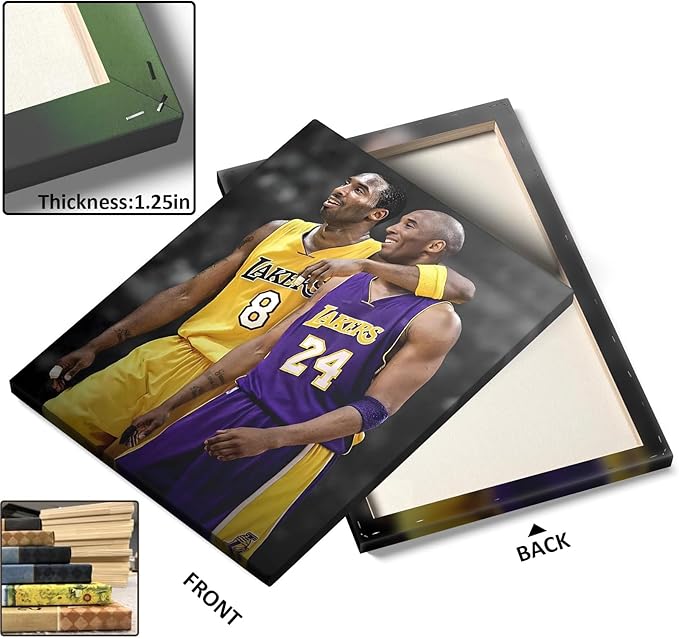 Kobe Bryant Canvas Wall Art Print Poster, Iconic Basketball Player Dual-Era Tribute Artwork, No. 8 and No. 24 Jersey Mamba Mentality Wall Decor for Home Gym Dorm Office Living Room, Framed 11x14inch