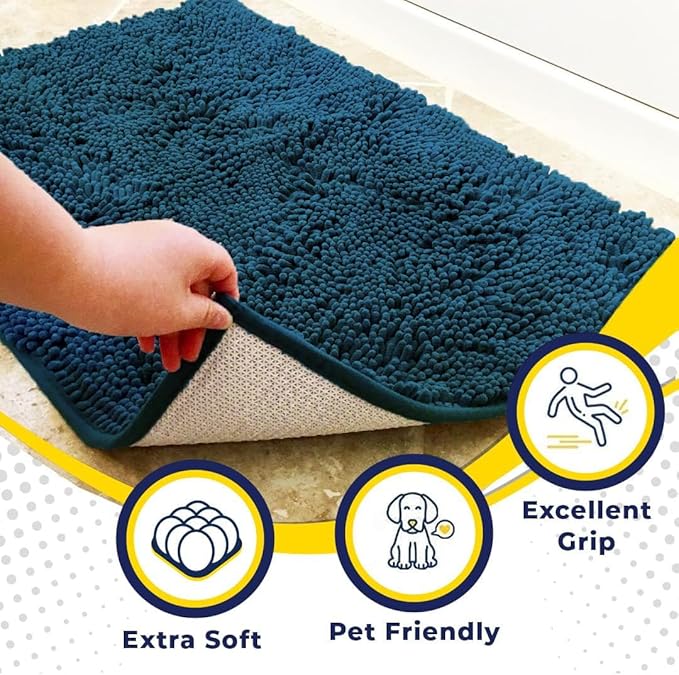 Muddy Mat® | Super Absorbent Door Mat Indoor, Microfiber Quick Dry Chenille Entryway Rug, Non-Slip Front Door Mat, Indoor Mats for Entryway, Machine Washable Pet Rug, Atlantic Blue XXL 60"X48"