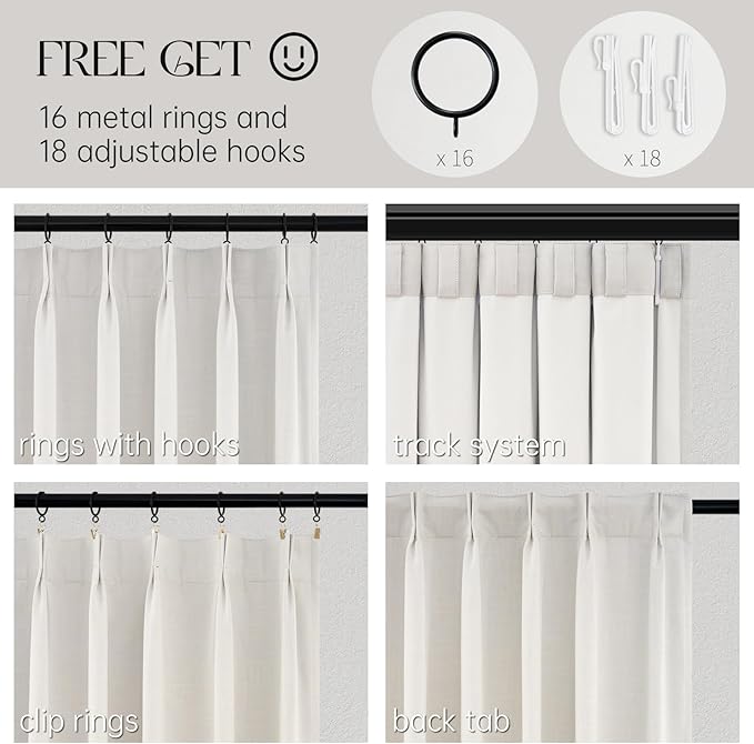 Topfinel Extra Long Total Blackout Linen Curtains 108 Inches Long for Living Room Large Window with Hooks Rings, Pinch Pleated Cold Blocking Acoustic Heavy Ivory Track Curtains 2 Panels 9 FT