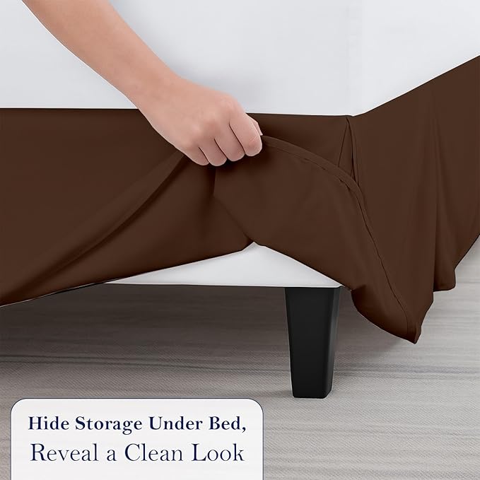 King Bed Skirt, Luxury 15 Inch Drop Chocolate Pleated Bed Skirt, Double Brushed Microfiber, Box Pleat Design, Wrinkle & Fade Resistant, Easy Fit Tailored Bedskirt for King Size Beds