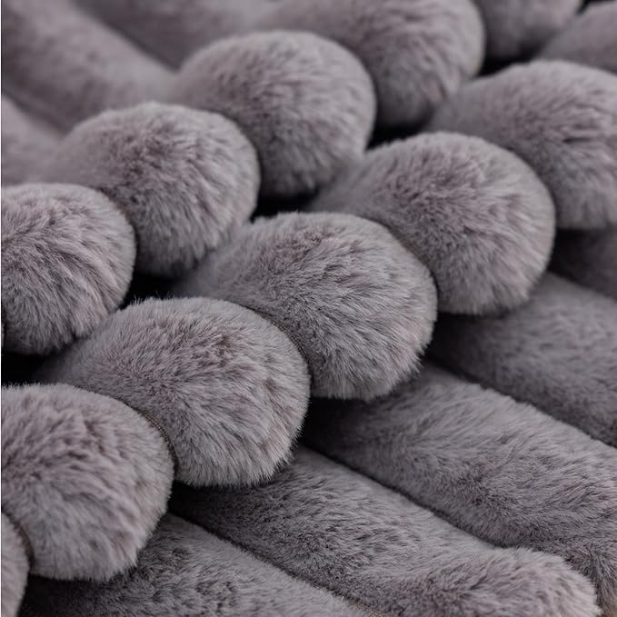 ZLINA Set of 2 Dark Grey Faux Fur Decorative Throw Pillow Covers Fluffy Striped Pillowcase Cushion Covers 20 x20 Inch Decor Sofa Couch Bedroom
