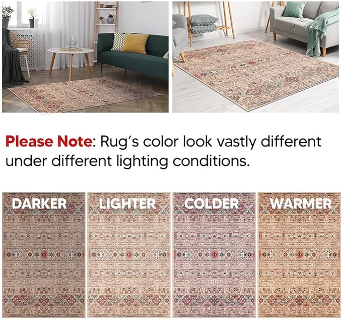 Keen Home Design 8x10 Rug - Machine Washable Area Rug with Non-Slip Backing, Ideal for Living Room, Dining Room, Bedroom - Vintage, Easy Clean, Durable, Low Pile Rug - (8' x 10')