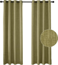 Jacquard Linen Curtains 96 inch Length 2 Panels Thick Faux Linen Blended Window Drapes Burlap Textured Curtains with Grommet for Living Room Bedroom Farmhouse (52x96 Olive Green) Natural