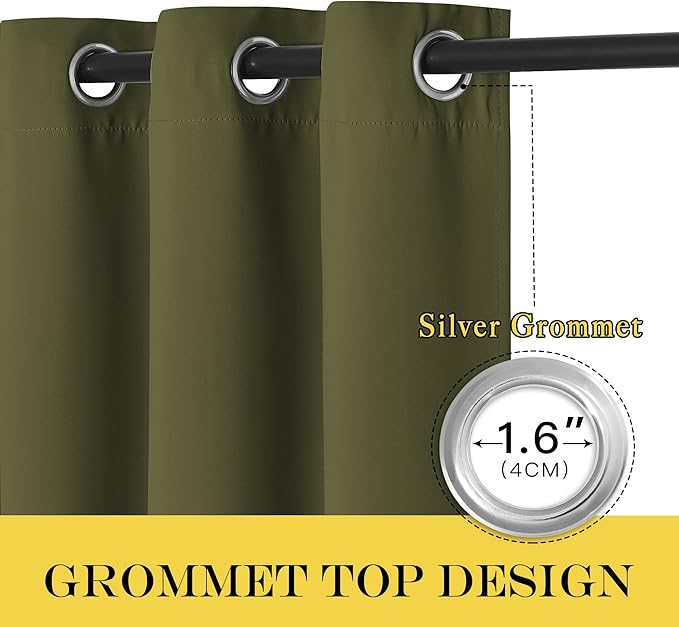 NICETOWN Blackout Short Curtain 63 inches Long for Windows, Thermal Insulated Curtain Grommet Room Darkening Window Treatment for Bedroom/Living Room, 1 Panel, W46 x L63, Olive Green