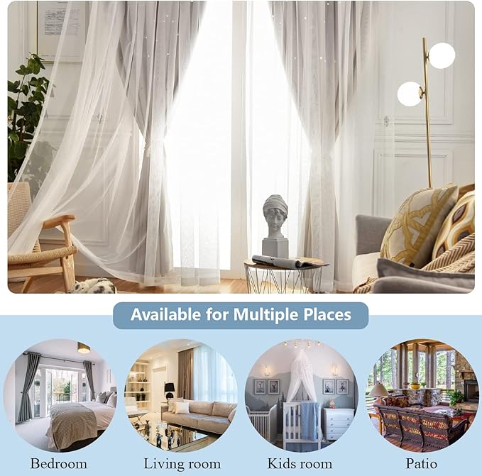 Star Blackout Bedroom Curtains, Beige, 52"W x 63"L, 2 Panels