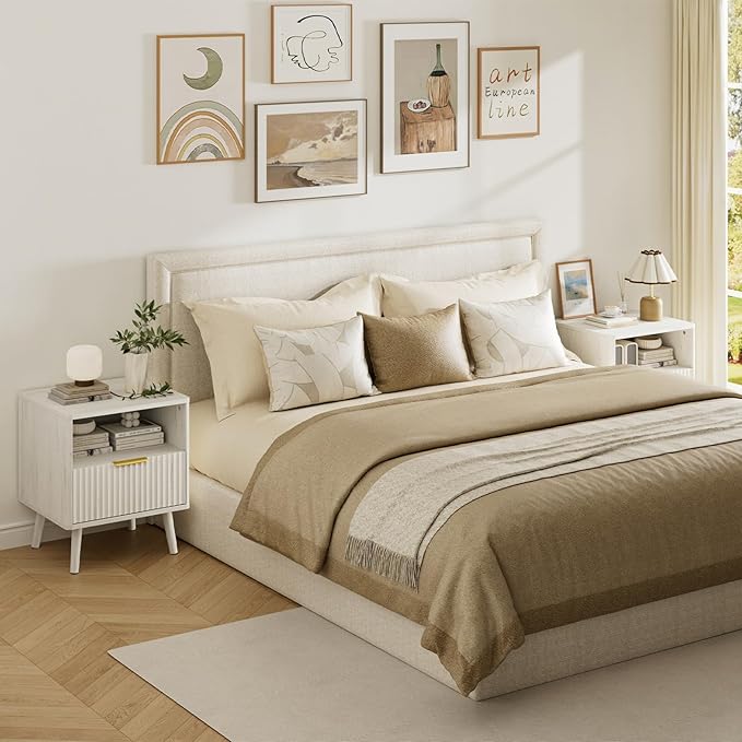 LYNSOM Fluted Dresser and Nightstand Sets 3 Piece, 5-Drawers Dresser and 1-Drawer Nightstands Set of 2, Wood Bedroom Furniture Set for Home, Bedroom, Hallway, White